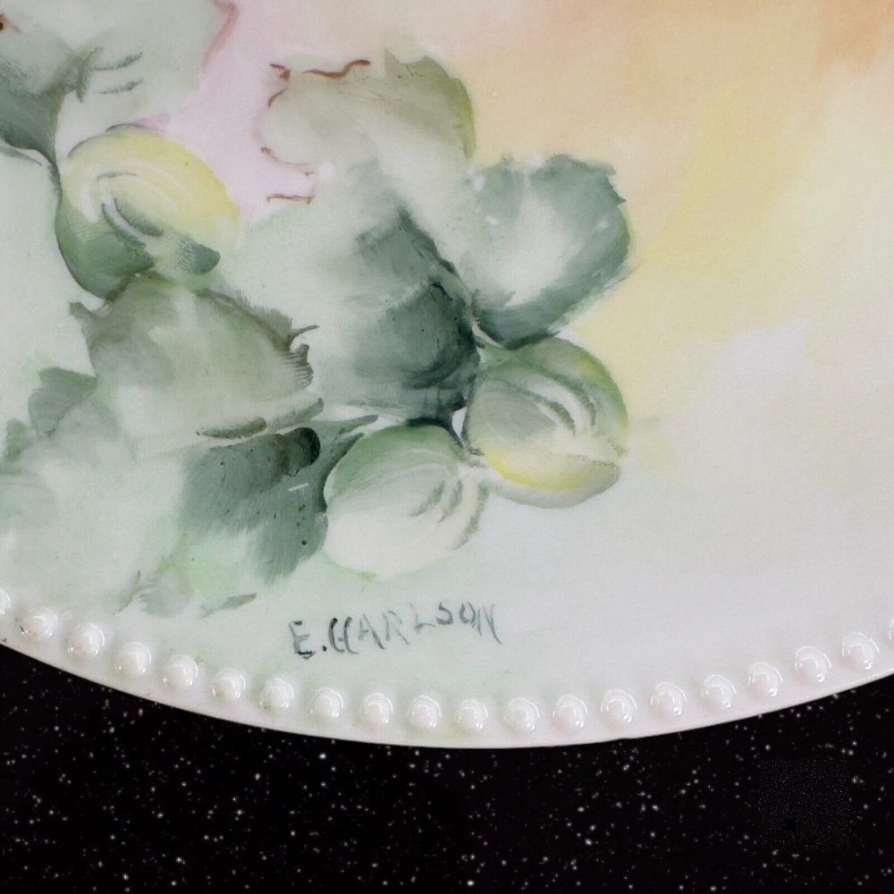 J P L‎ France Limoges Hand Painted Plate Dish Beaded Edges JPL Signed E Carlson - Picture 6 of 10